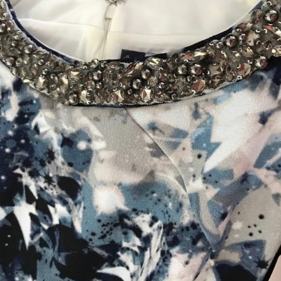 Jennifer Lopez Woman's sz 16 plus body con blue crystal trim collar slit dress - Picture 2 of 8